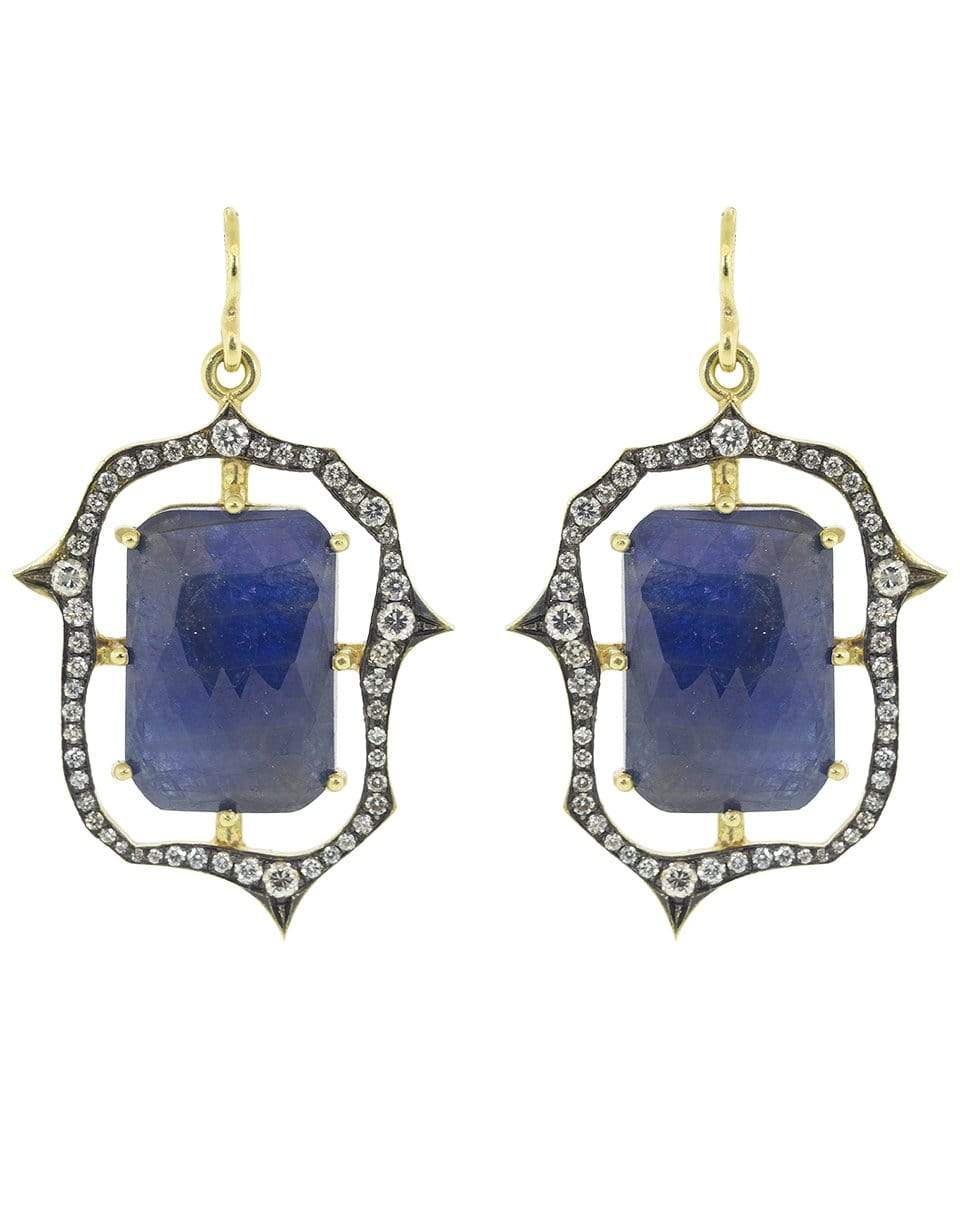 SYLVA & CIE-Emerald Shaped Sapphire Earrings-YELLOW GOLD