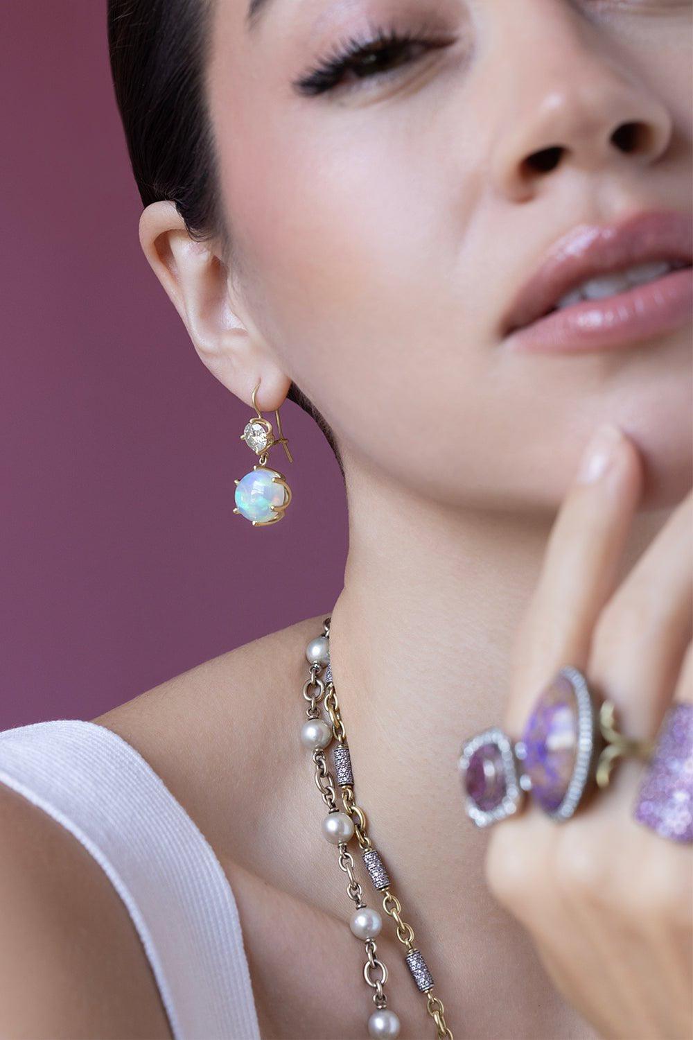 SYLVA & CIE-Ethiopian Opal Diamond Drop Earrings-YELLOW GOLD