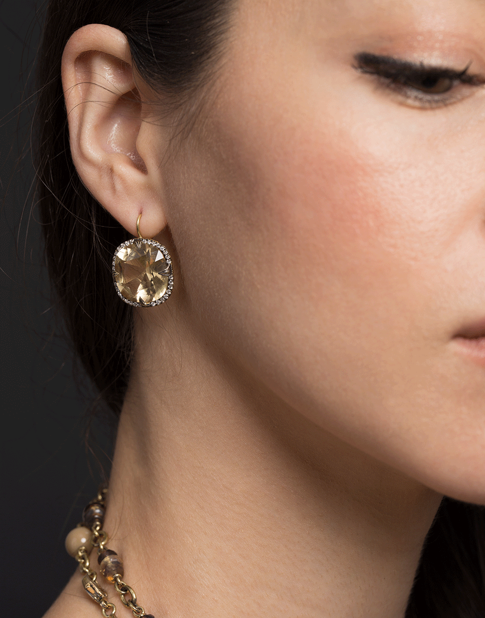 SYLVA & CIE-Faceted Citrine and Diamond Earrings-YELLOW GOLD