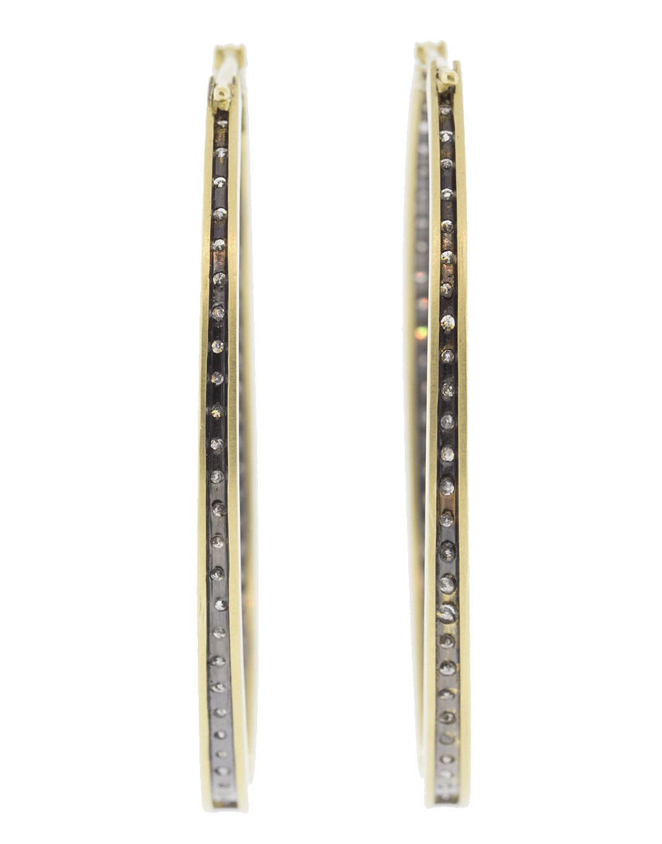 SYLVA & CIE-Grey Diamond Hoop Earrings-YELLOW GOLD