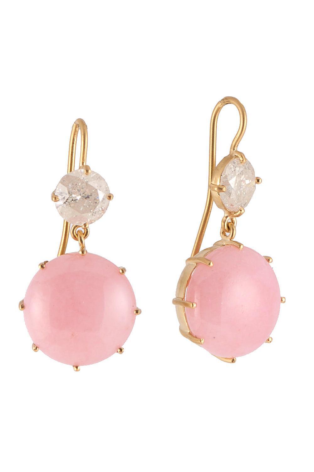 Icy Diamond Pink Opal Drop Earrings-YELLOW GOLD-JEWELRYFINE JEWELEARRING-SYLVA & CIE