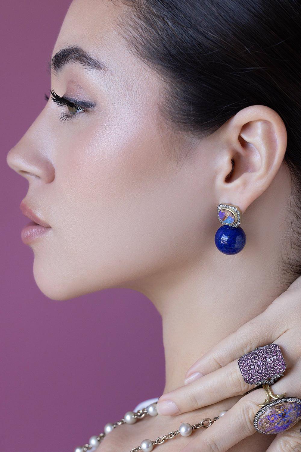 SYLVA & CIE-Lapis Opal Drop Earrings-YELLOW GOLD