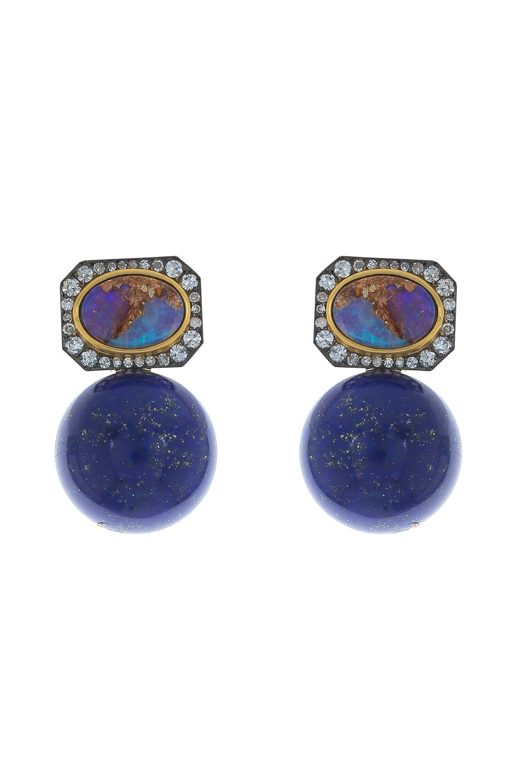 SYLVA & CIE-Lapis Opal Drop Earrings-YELLOW GOLD