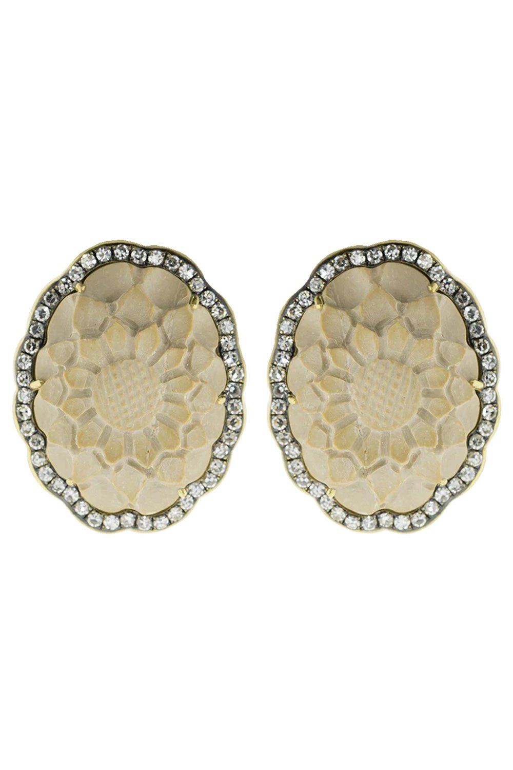 SYLVA & CIE-Lava Cameo Flower Stud Earrings-YELLOW GOLD