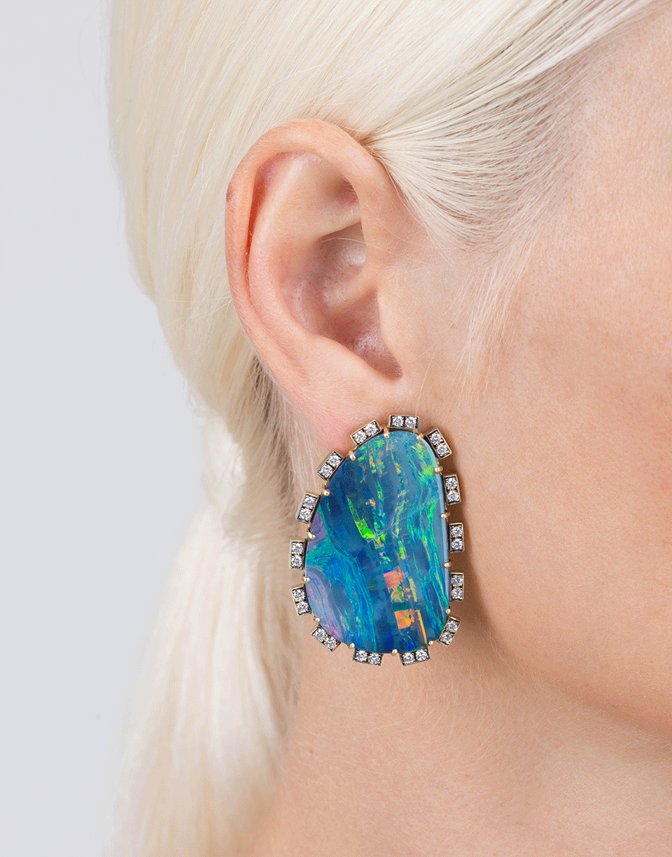 SYLVA & CIE-Opal And Diamond Petal Earrings-YELLOW GOLD
