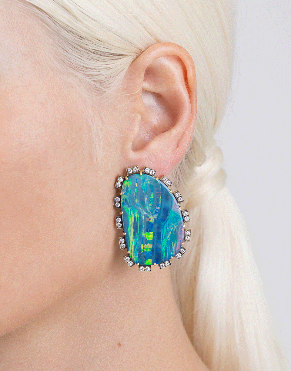 SYLVA & CIE-Opal And Diamond Petal Earrings-YELLOW GOLD