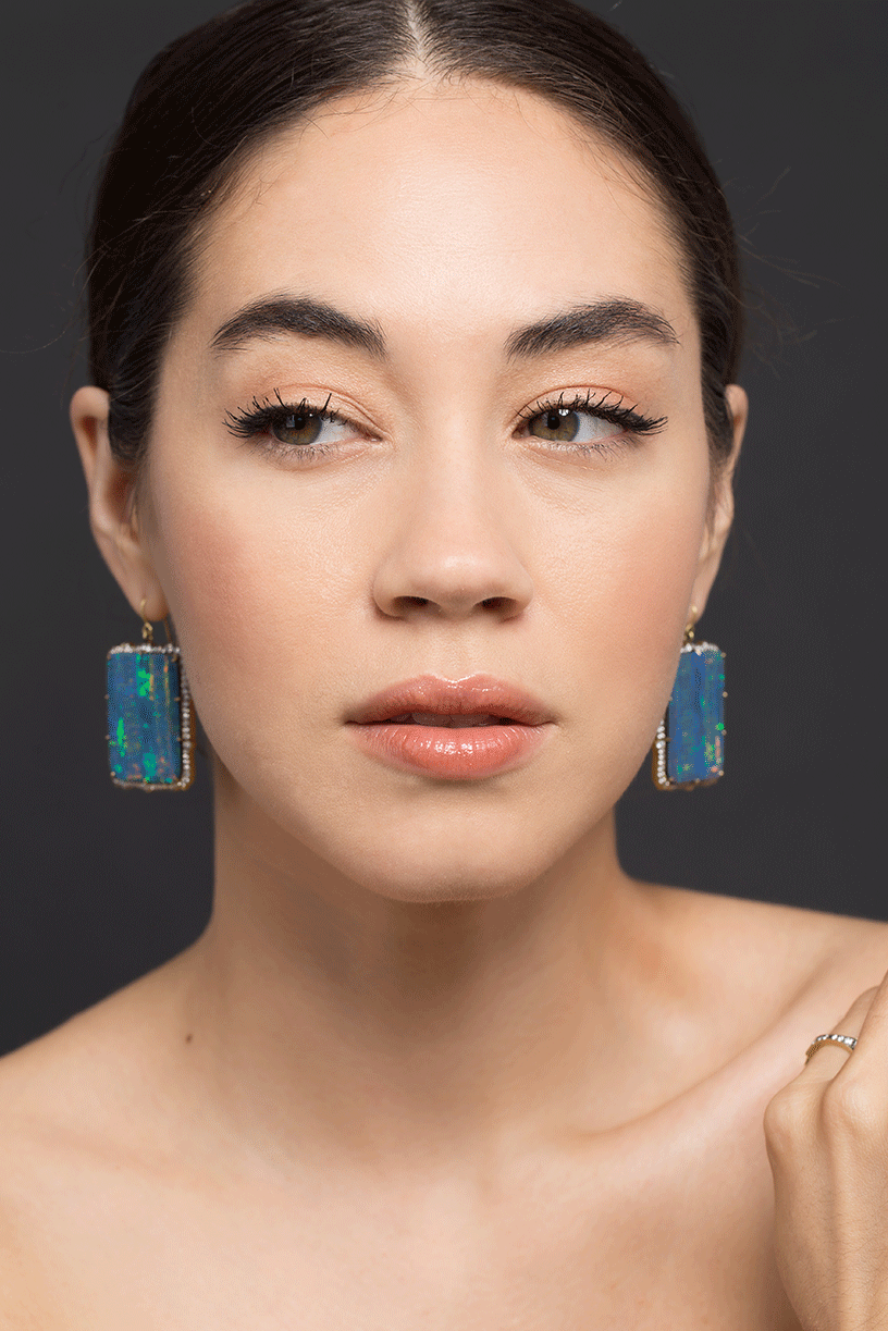 SYLVA & CIE-Opal and Round Brilliant Cut Diamond Drop Earrings-YELLOW GOLD