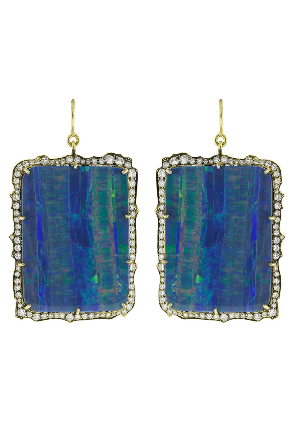 SYLVA & CIE-Opal and Round Brilliant Cut Diamond Drop Earrings-YELLOW GOLD