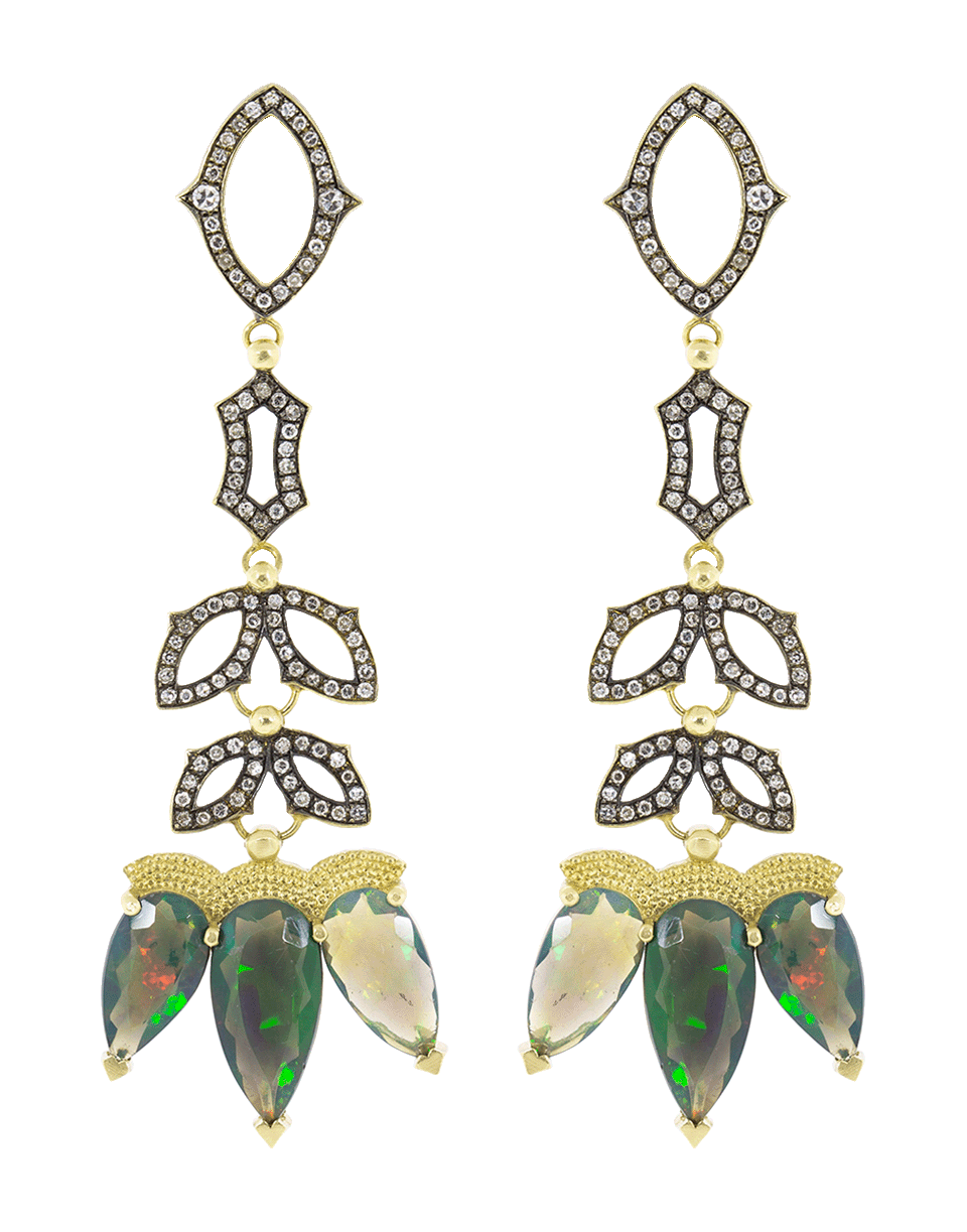SYLVA & CIE-Pear Shape Opal And Diamond Drop Earrings-YELLOW GOLD