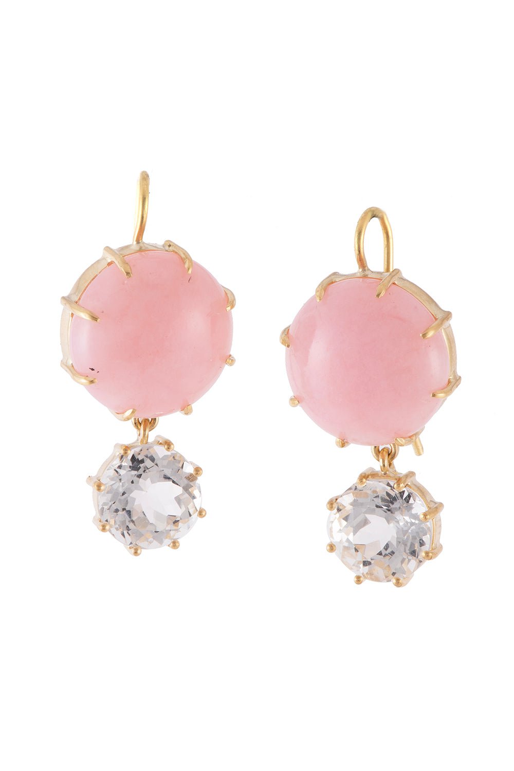 SYLVA & CIE-Pink Opal Cabouchon Drop Earrings-YELLOW GOLD