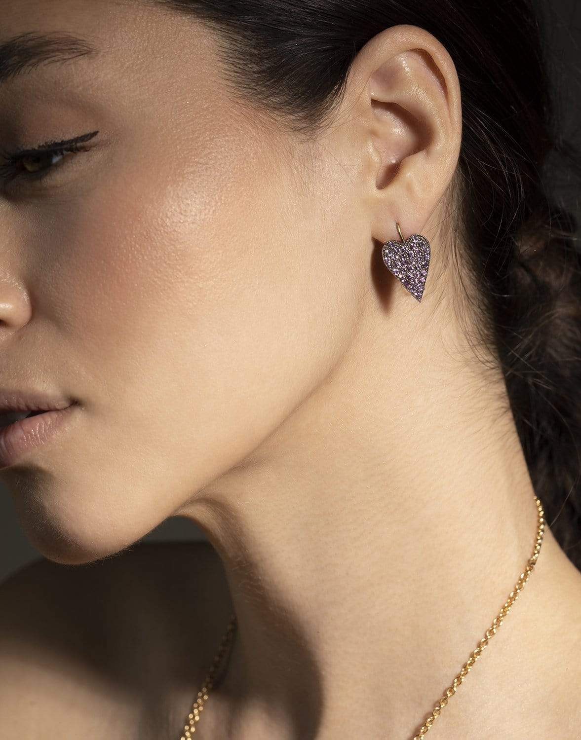 SYLVA & CIE-Pink Sapphire Heart Earrings-YELLOW GOLD