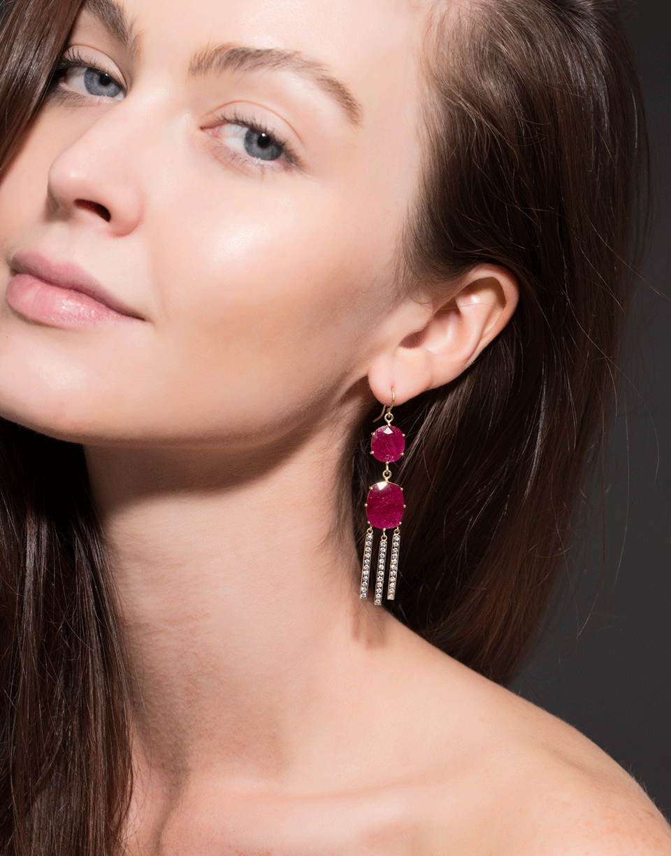 SYLVA & CIE-Ruby And Diamond Fringe Drop Earrings-YELLOW GOLD