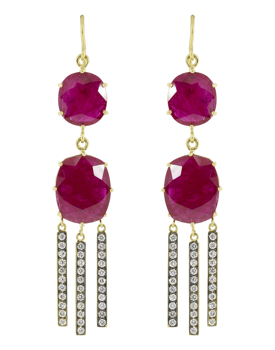 SYLVA & CIE-Ruby And Diamond Fringe Drop Earrings-YELLOW GOLD