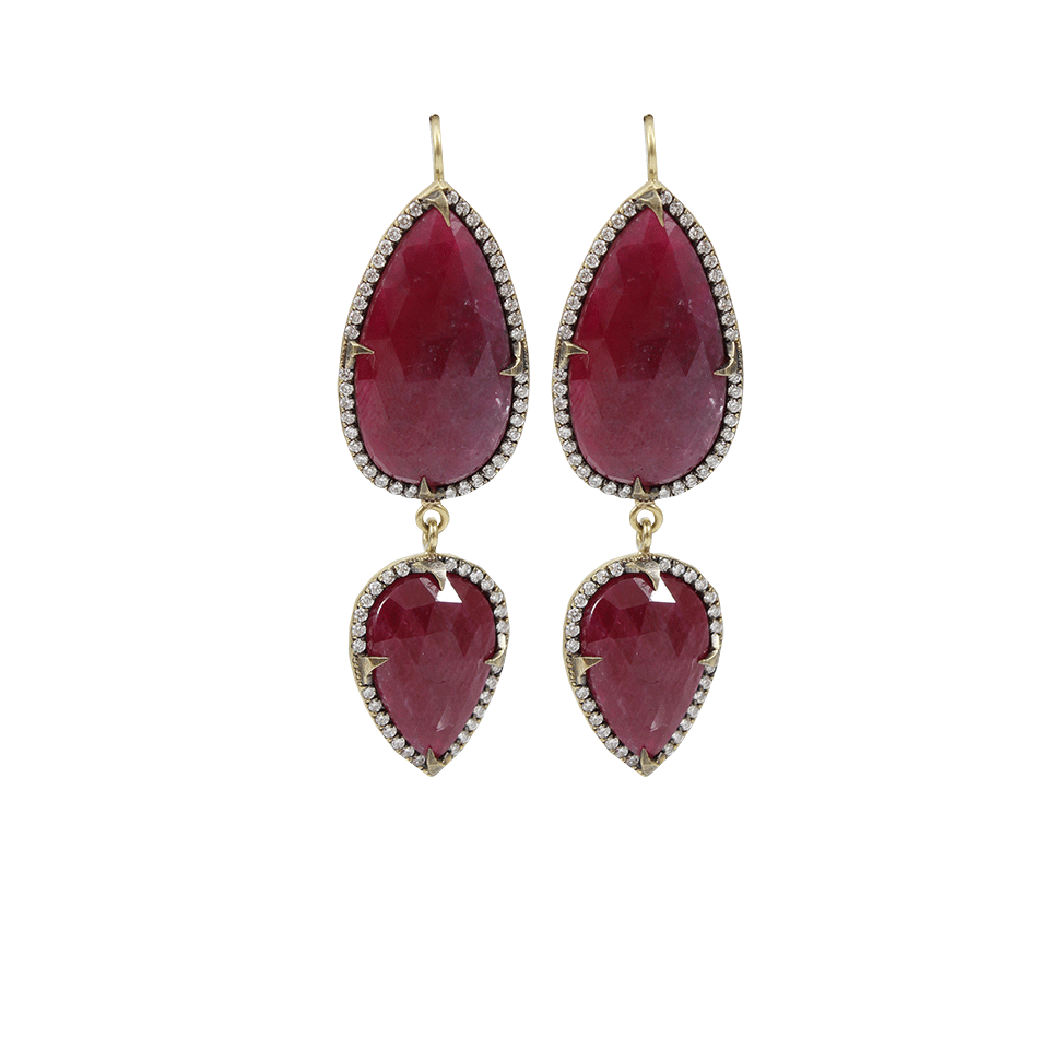 SYLVA & CIE-Ruby Pear Shape Drop Earrings-YELLOW GOLD