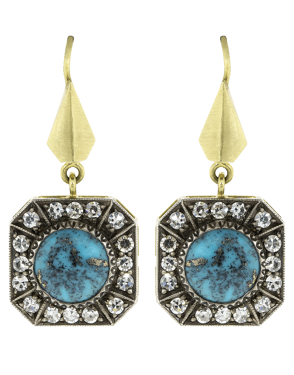 SYLVA & CIE-Turquoise And Diamond Drop Earrings-YELLOW GOLD