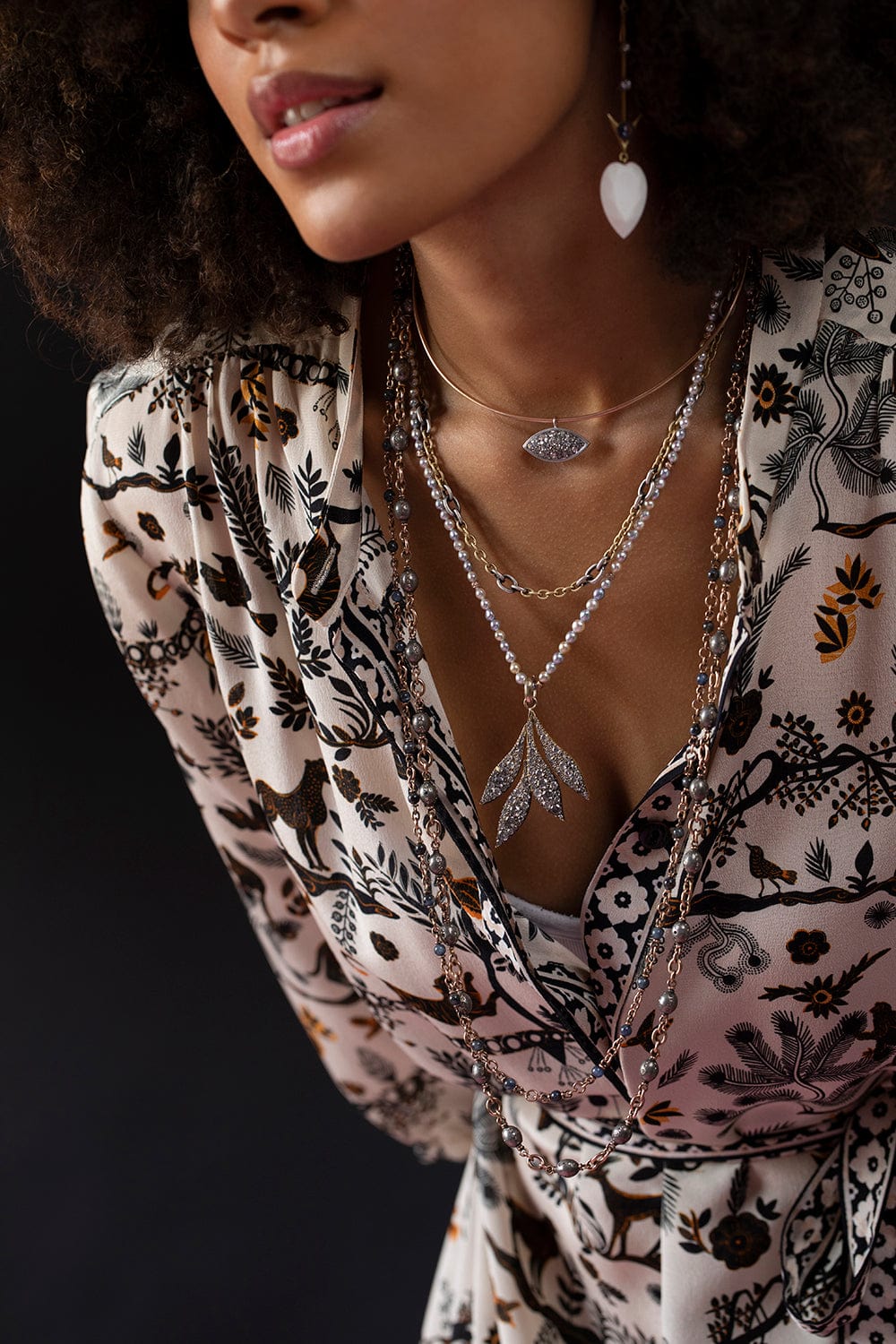 SYLVA & CIE-Diamond Bead Necklace-ROSE GOLD