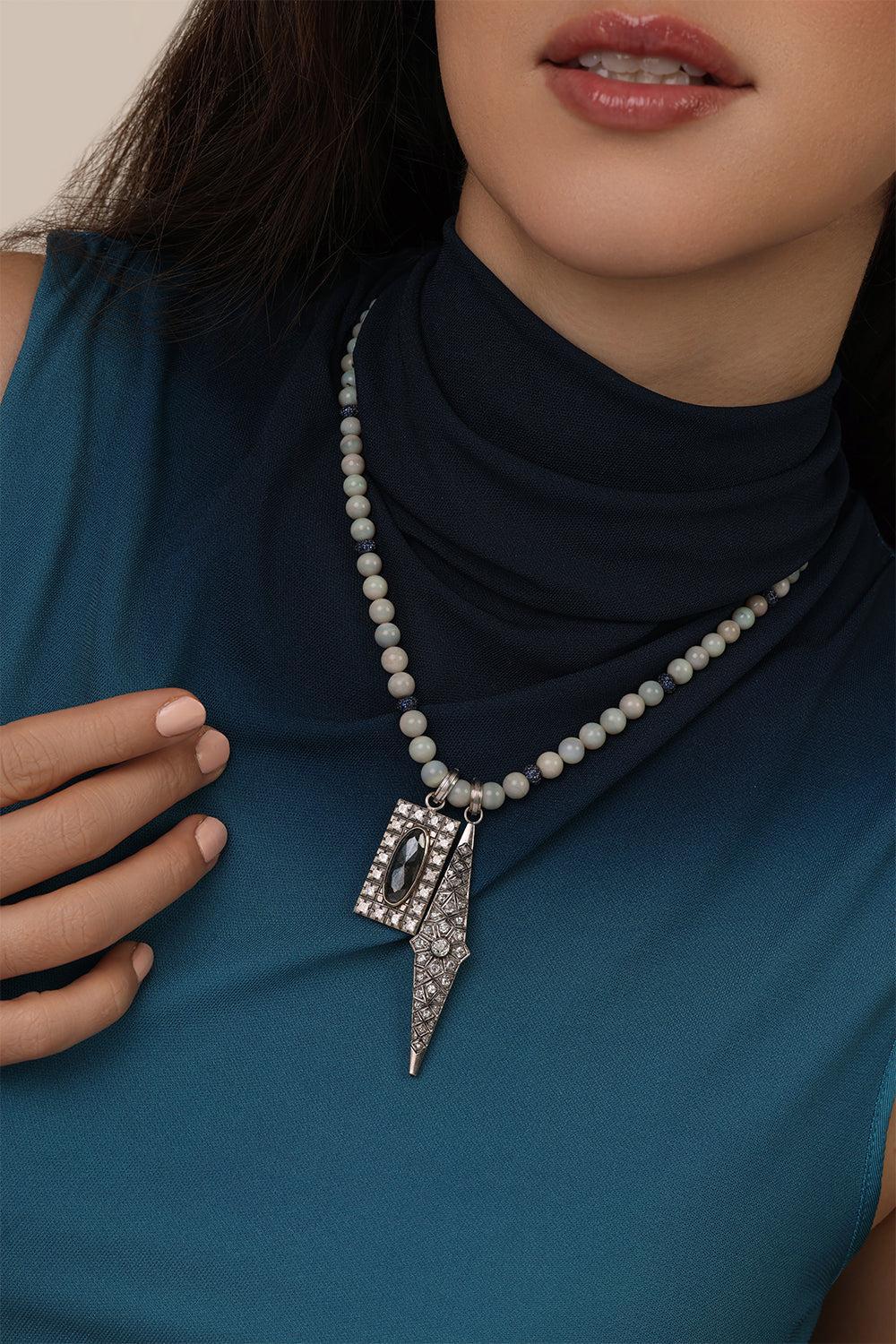 Opal Sapphire Beads Necklace-SILVER-18-JEWELRYFINE JEWELNECKLACE O-SYLVA & CIE