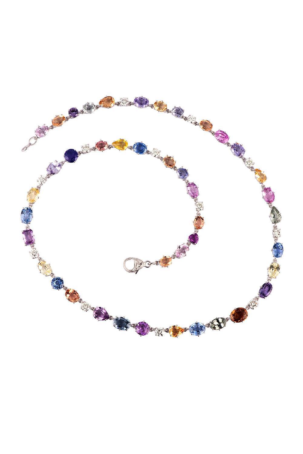 Pastel Sapphire Diamond Riviera Necklace-WHITE GOLD-18-JEWELRYFINE JEWELNECKLACE O-SYLVA & CIE