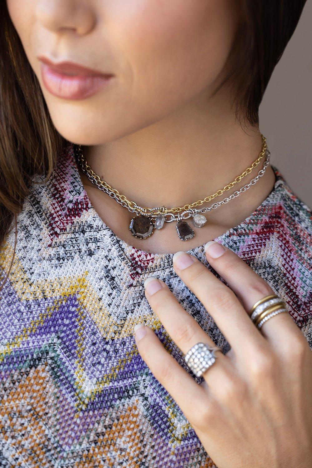 SYLVA & CIE-Rough Cut Salt Pepper Pendant Necklace-WHITE GOLD