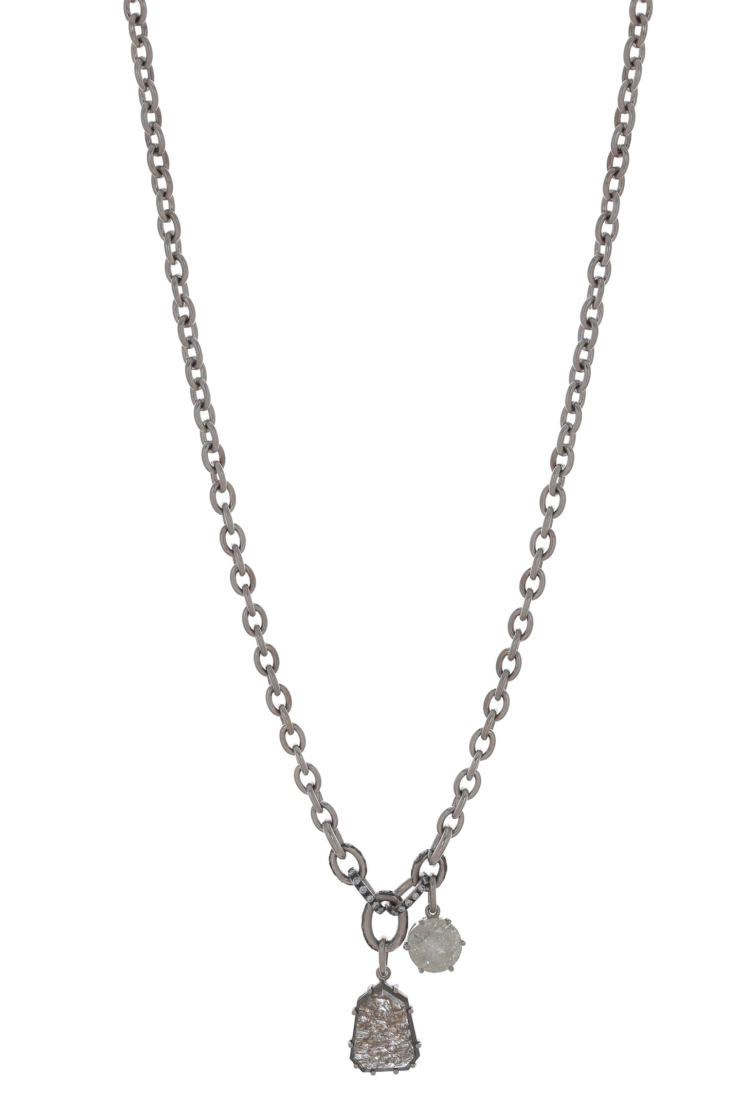 SYLVA & CIE-Rough Cut Salt Pepper Pendant Necklace-WHITE GOLD