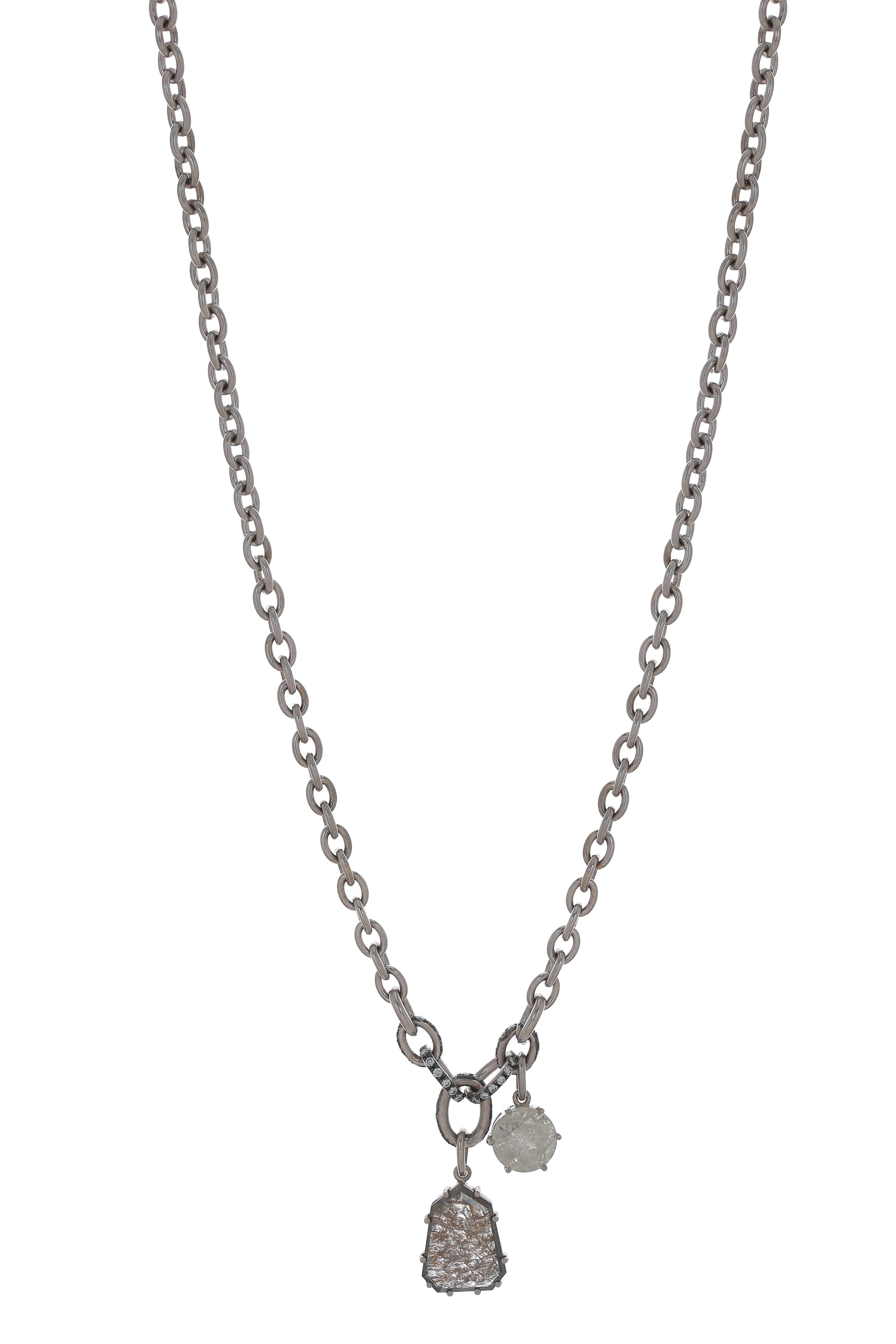 SYLVA & CIE-Rough Cut Salt Pepper Pendant Necklace-WHITE GOLD