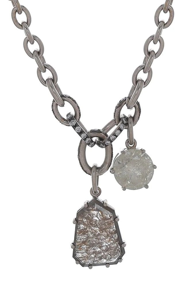 SYLVA & CIE-Rough Cut Salt Pepper Pendant Necklace-WHITE GOLD