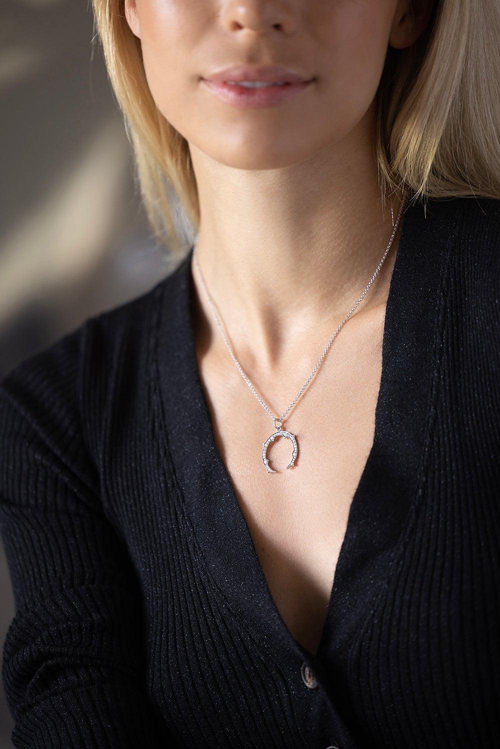 SYLVA & CIE-Small Horseshoe Pendant Necklace-WHITE GOLD