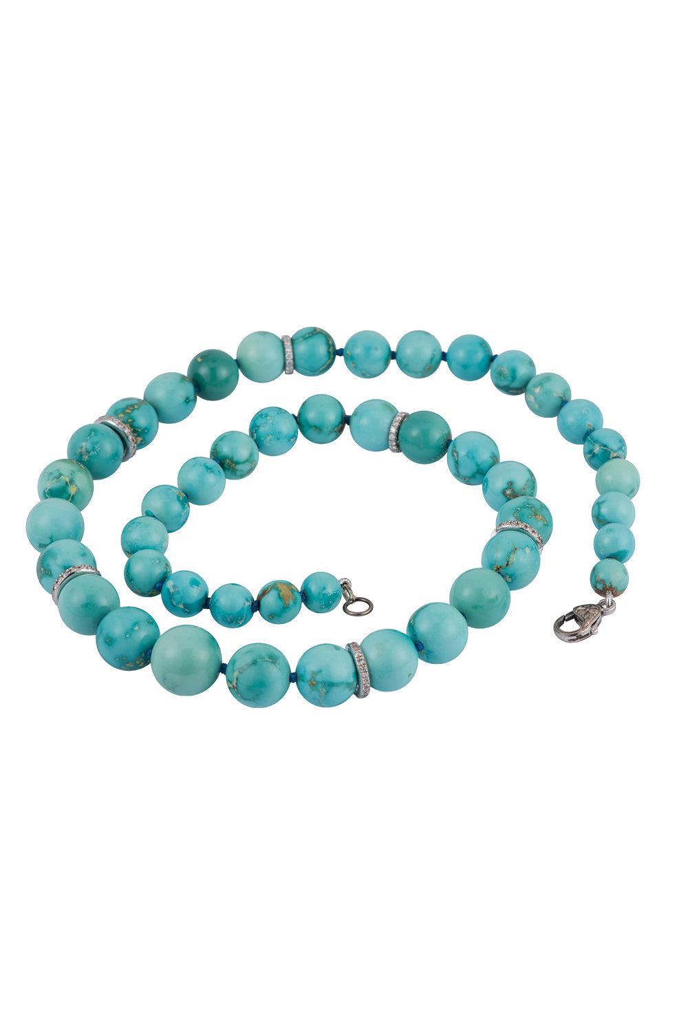 Turquoise Diamond Beaded Necklace-WHITE GOLD-JEWELRYFINE JEWELNECKLACE O-SYLVA & CIE
