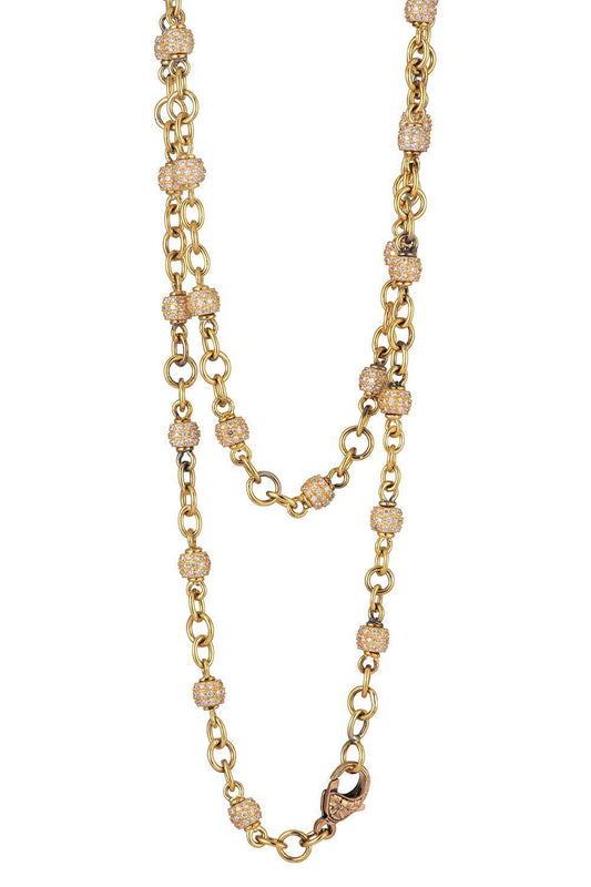 Diamond Beaded Barrel Necklace-YELLOW GOLD-18-JEWELRYFINE JEWELNECKLACE O-SYLVA & CIE