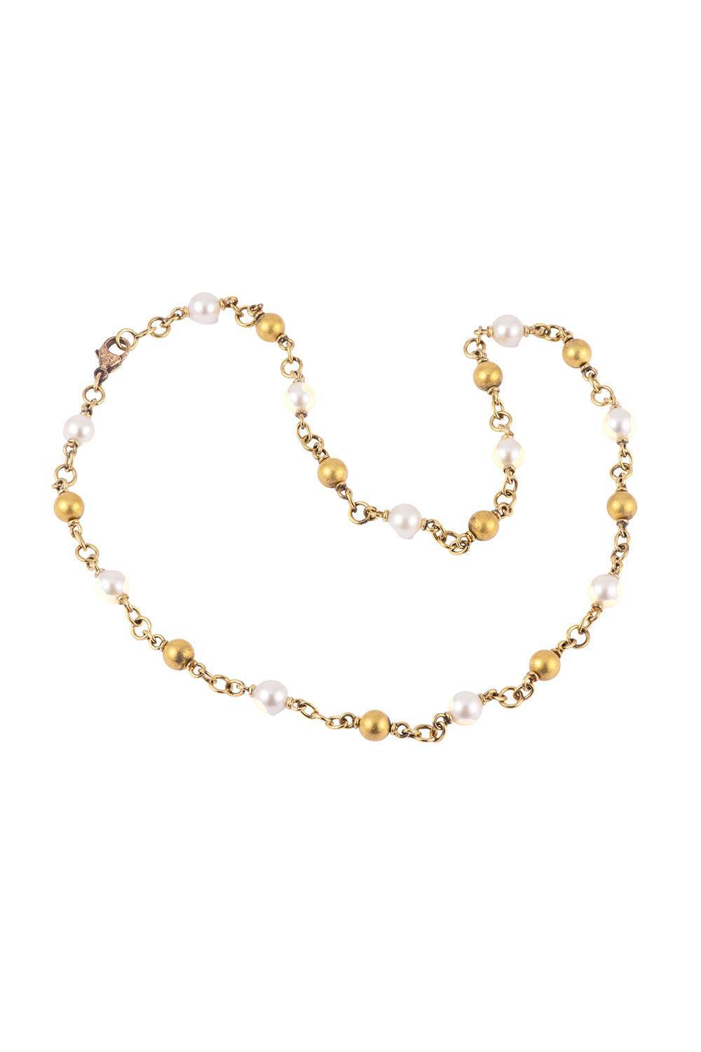 Pearl Gold Beaded Necklace-YELLOW GOLD-18-JEWELRYFINE JEWELNECKLACE O-SYLVA & CIE