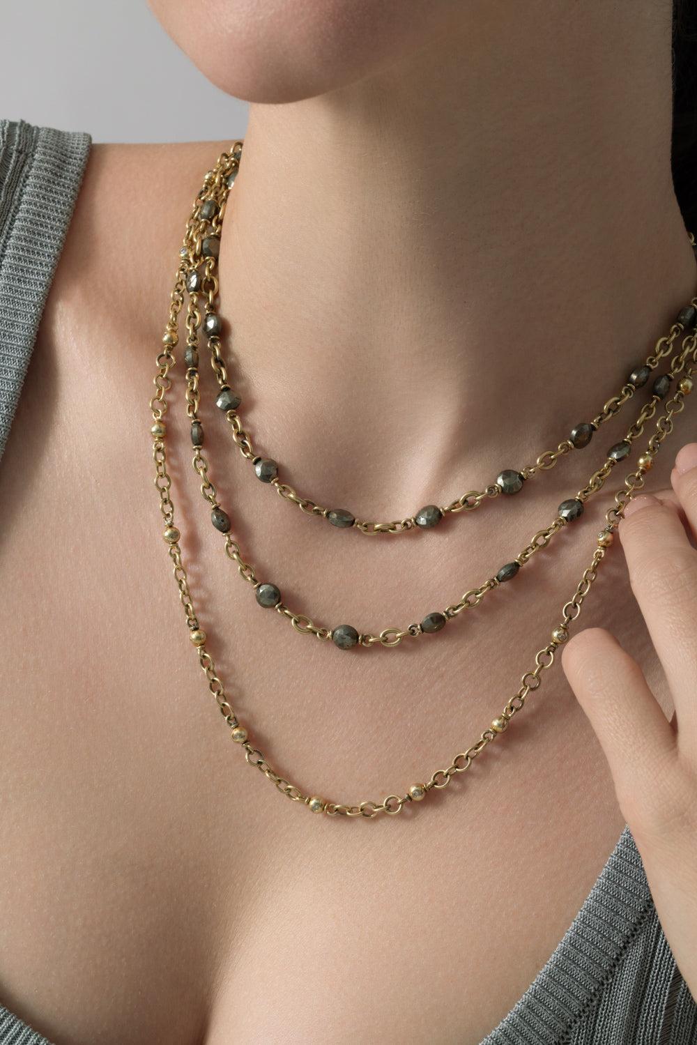  Diamond Dot Beaded Chain Necklace-YELLOW GOLD-20-JEWELRYFINE JEWELNECKLACE O-SYLVA & CIE 