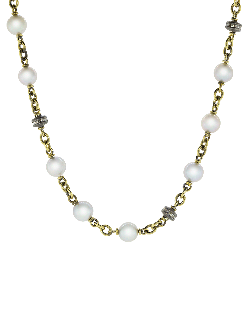 SYLVA & CIE-Akoya Pearl Diamond Bead Necklace-YELLOW GOLD