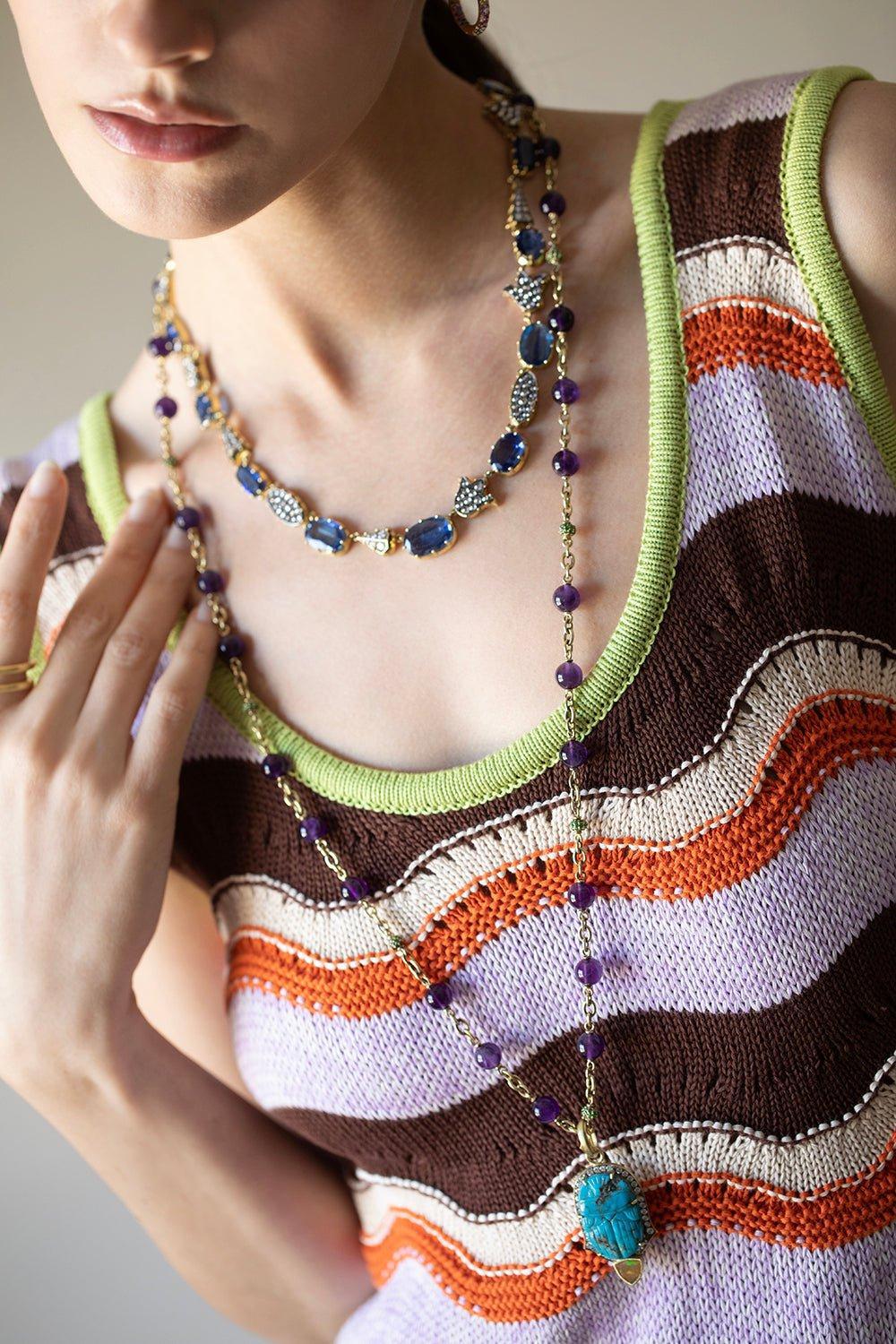 SYLVA & CIE-Amethyst Tsavorite Beaded Necklace-YELLOW GOLD
