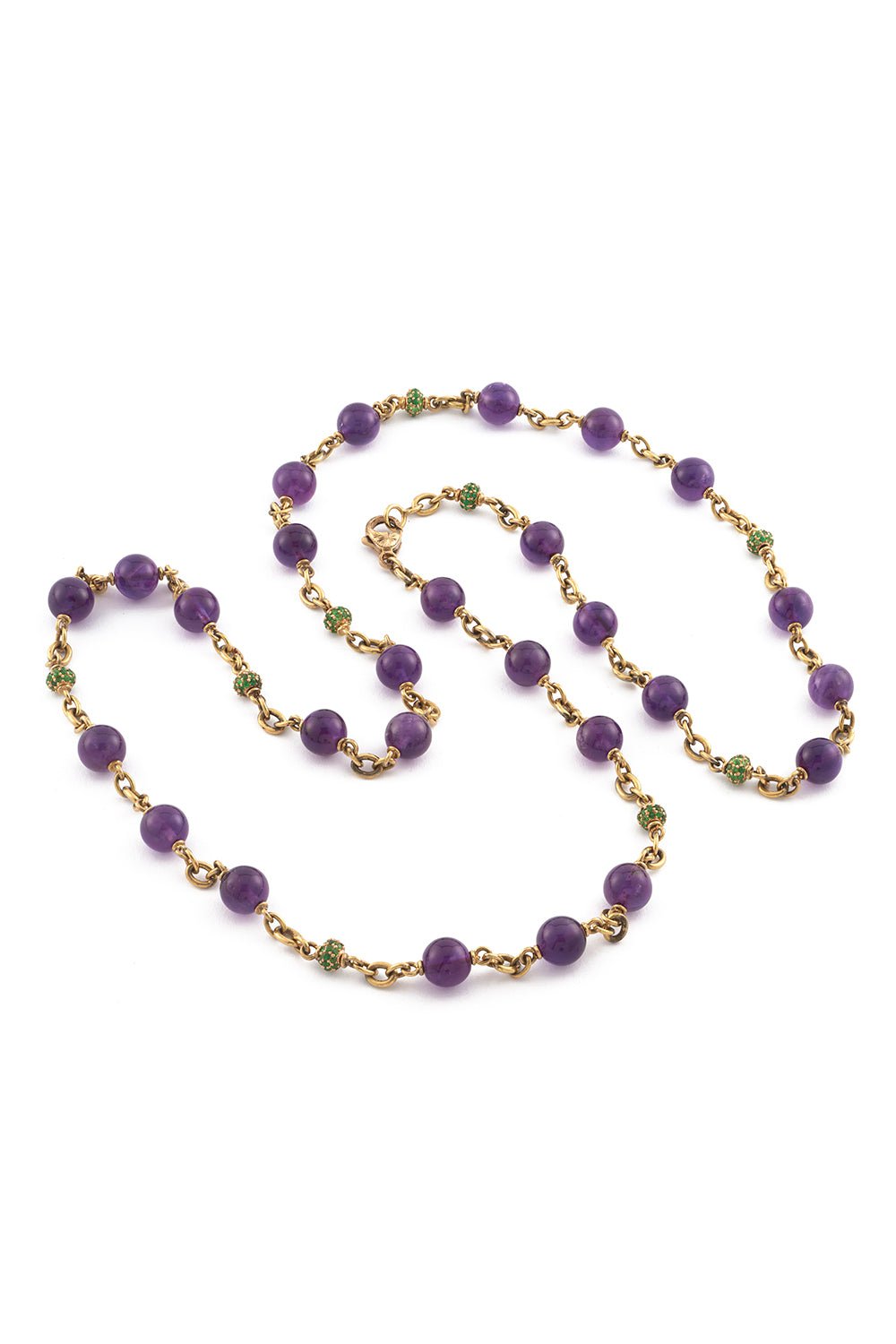 SYLVA & CIE-Amethyst Tsavorite Beaded Necklace-YELLOW GOLD