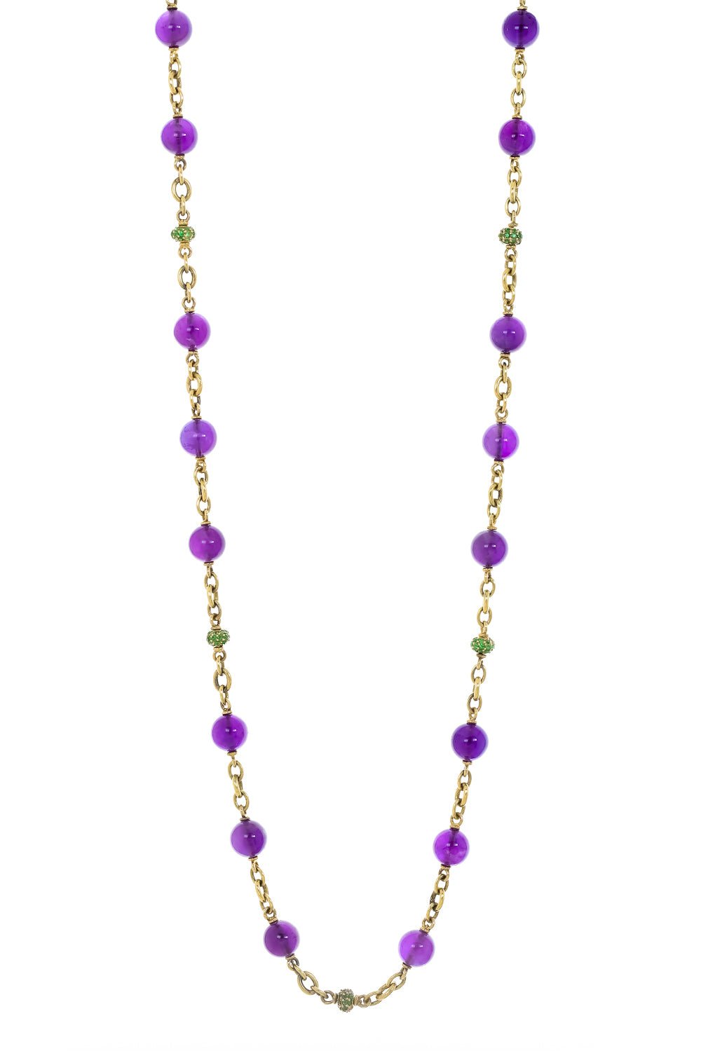SYLVA & CIE-Amethyst Tsavorite Beaded Necklace-YELLOW GOLD