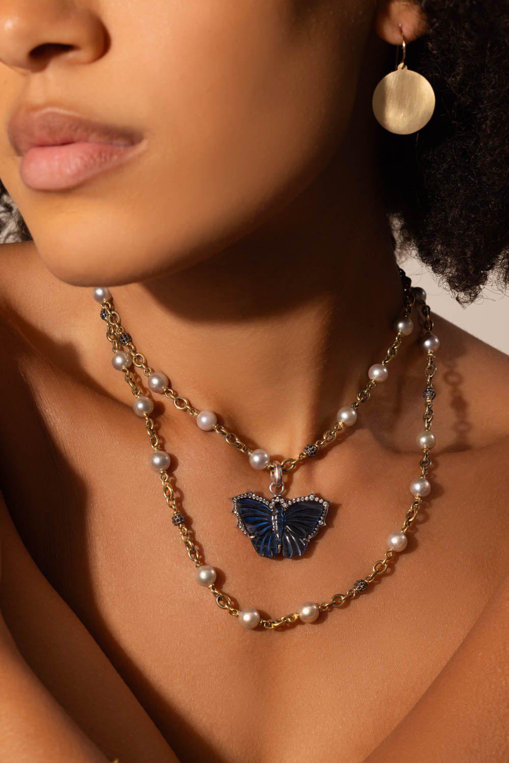 SYLVA & CIE-Black Diamond Bead Necklace-YELLOW GOLD