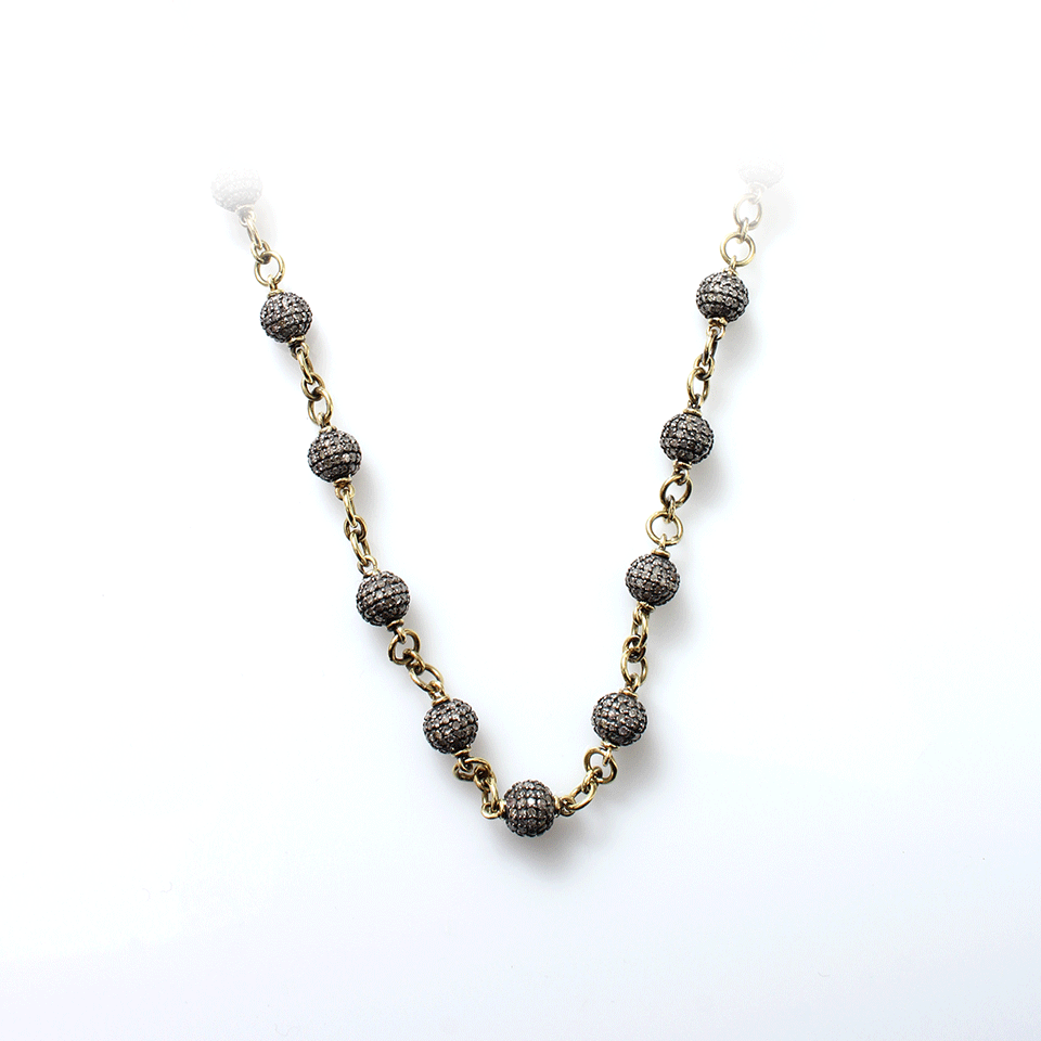 SYLVA & CIE-Diamond Pave Bead Necklace-YELLOW GOLD