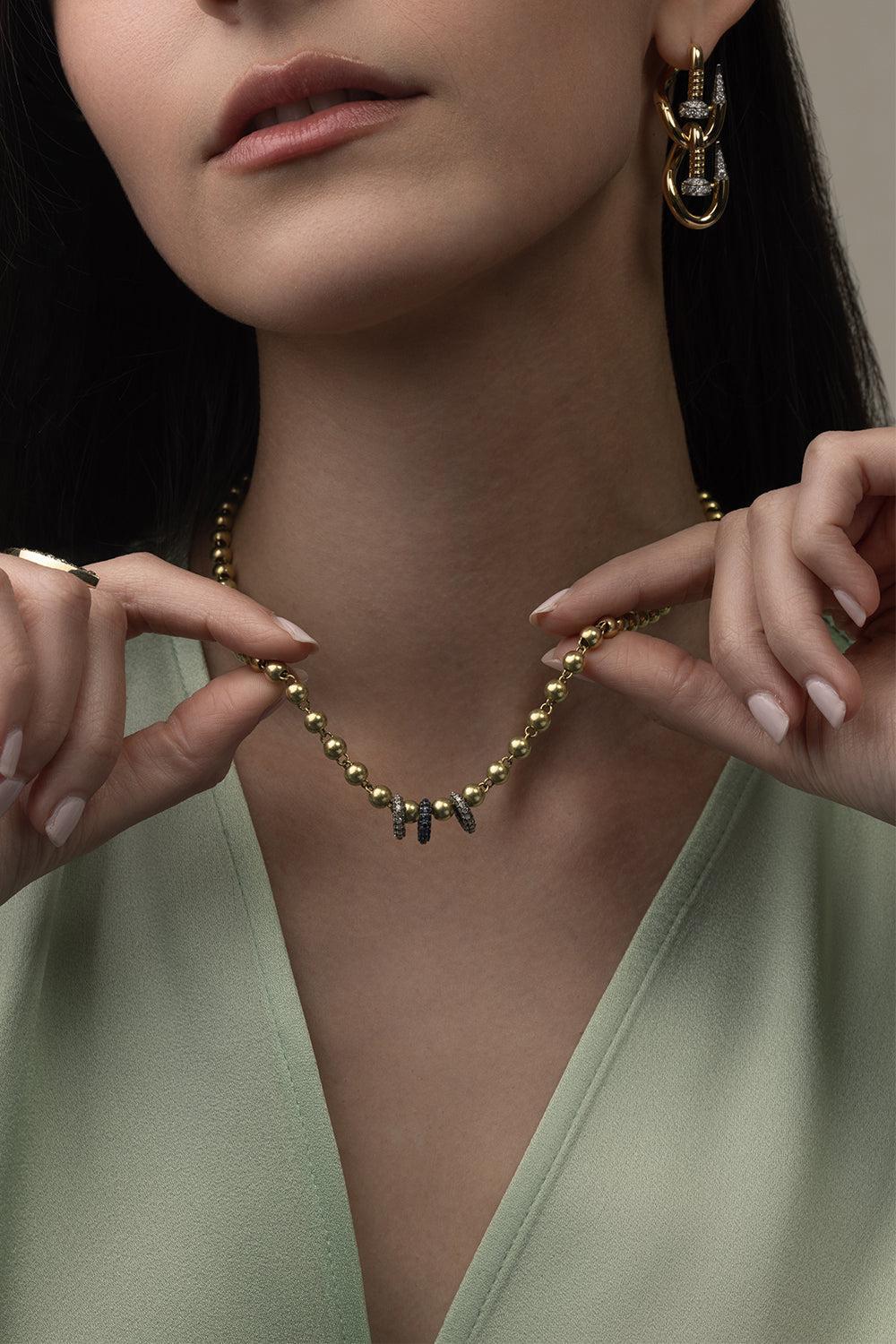 Diamond Sapphire Rondelle Bead Necklace-YELLOW GOLD-JEWELRYFINE JEWELNECKLACE O-SYLVA & CIE