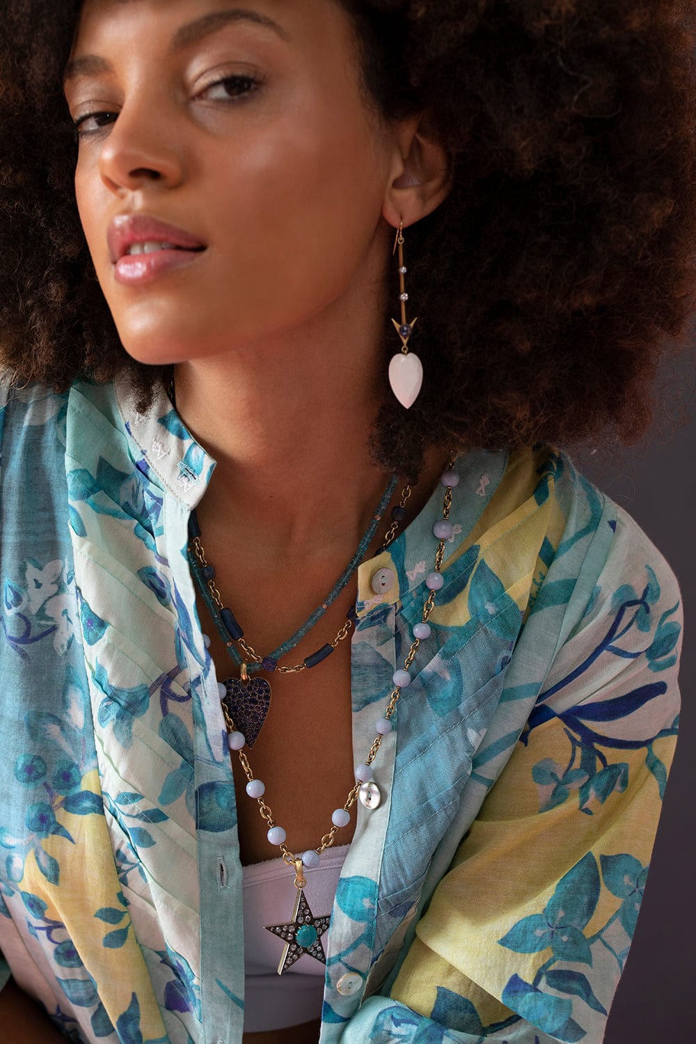 SYLVA & CIE-Faceted Denim Opal Bead Necklace-YELLOW GOLD