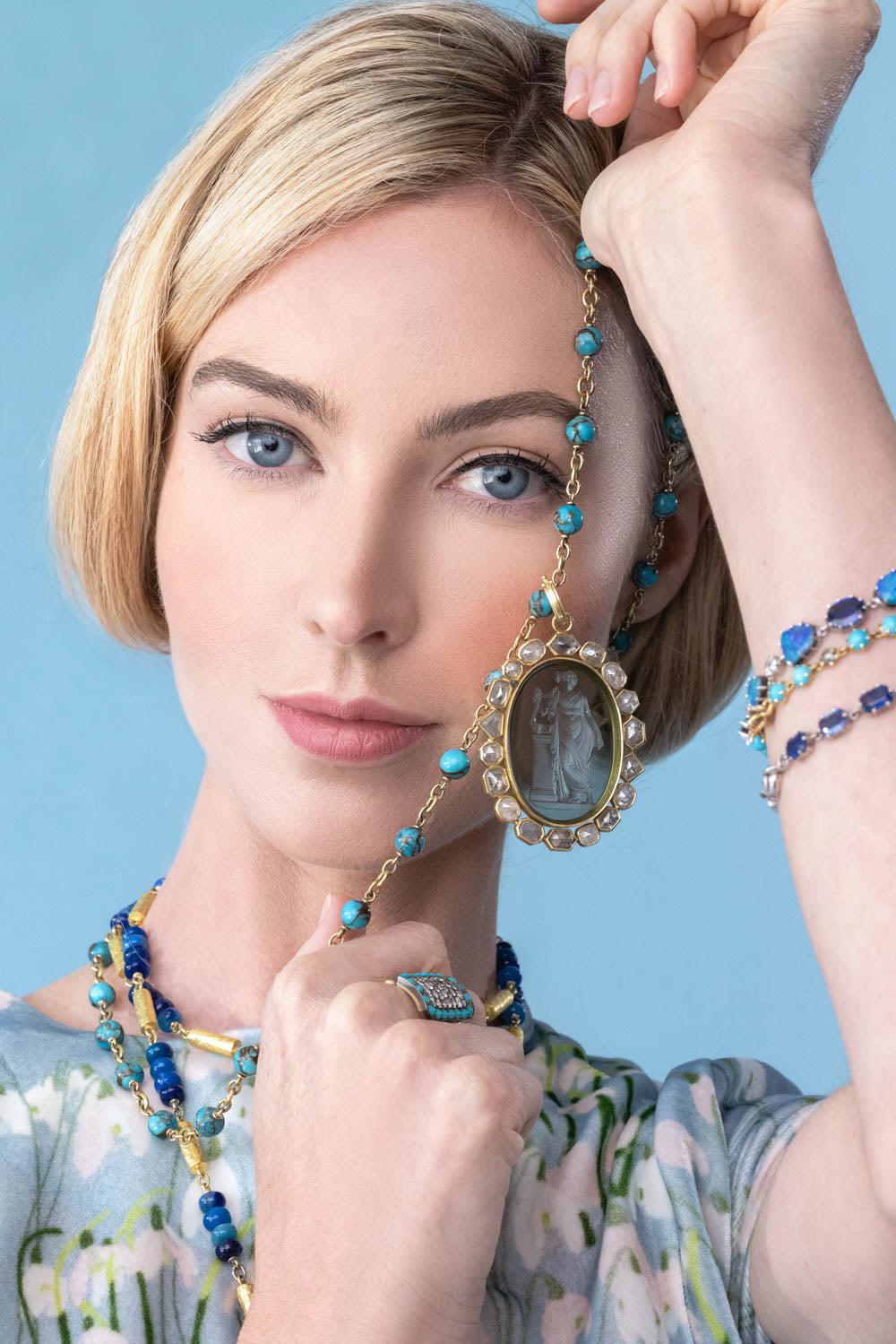 SYLVA & CIE-Kingman Turquoise Bead Necklace-YELLOW GOLD