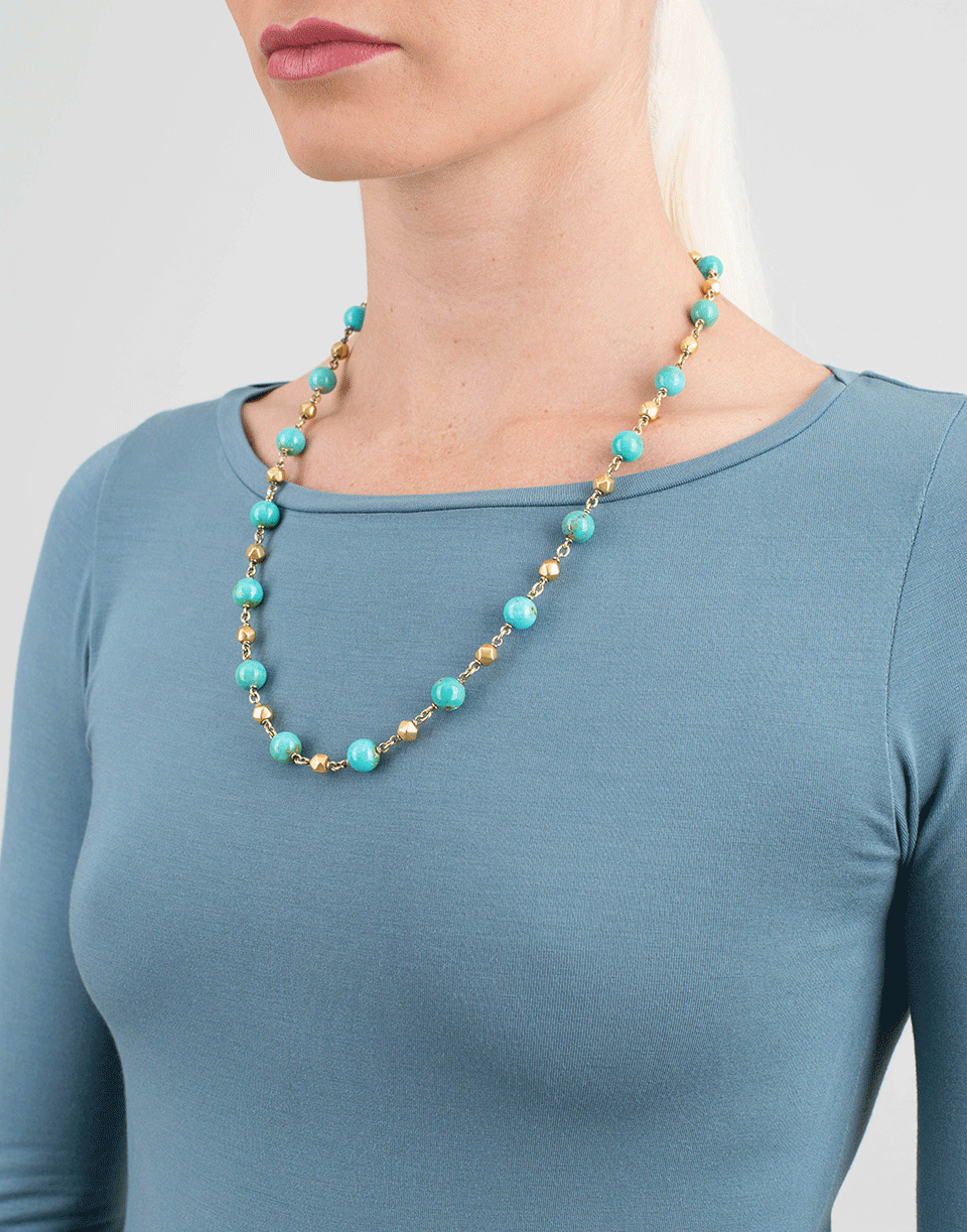 SYLVA & CIE-Kingman Turquoise Beaded Necklace-YELLOW GOLD