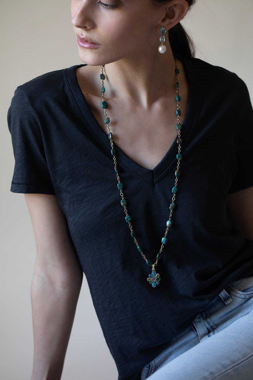 SYLVA & CIE-Kingman Turquoise Necklace-YELLOW GOLD