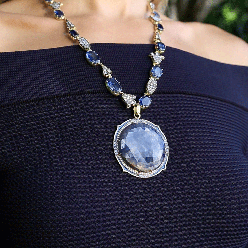 SYLVA & CIE-Kyanite And Diamond Necklace-YELLOW GOLD