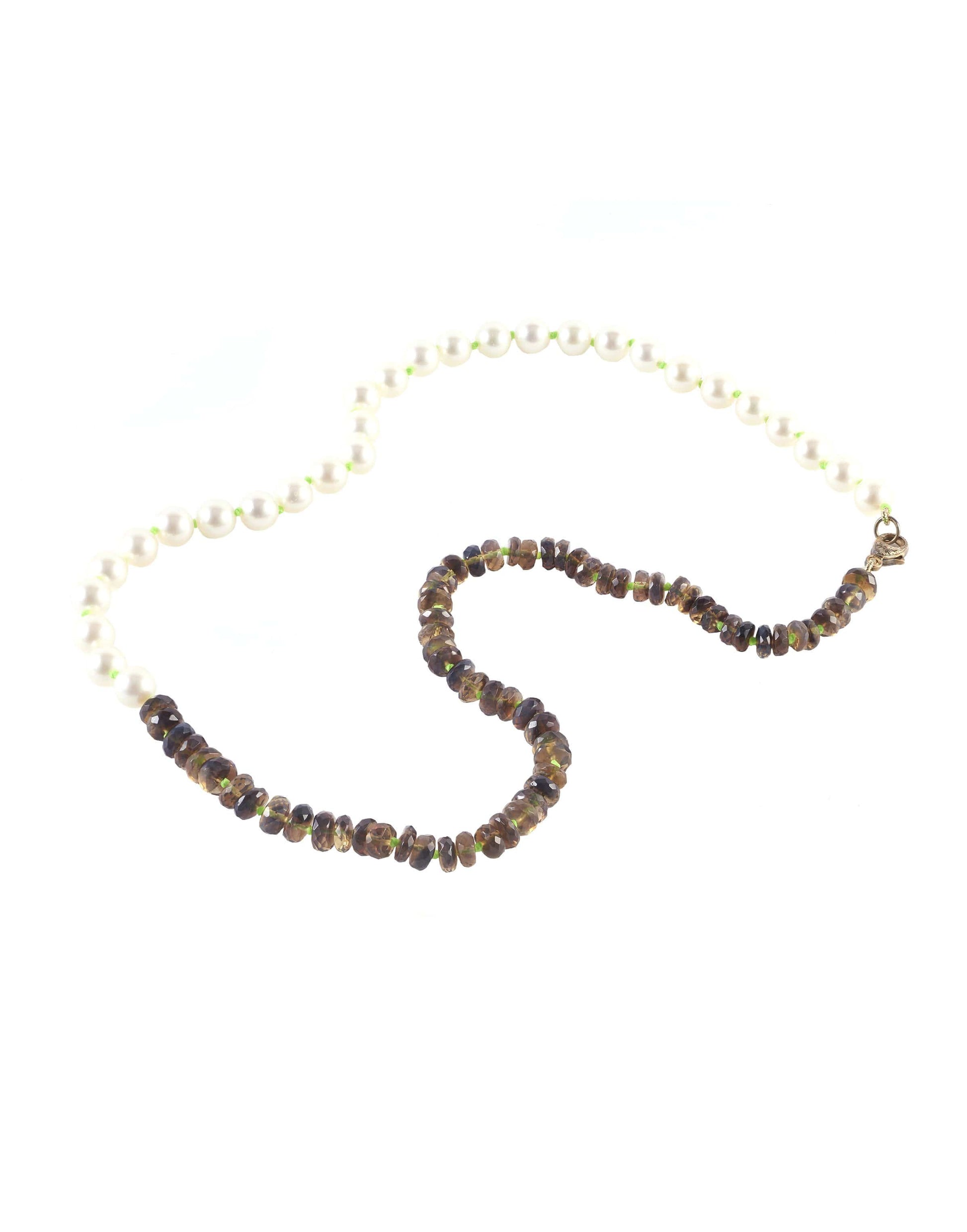 SYLVA & CIE-Neon Green Akoya Pearl Threaded Necklace-YELLOW GOLD