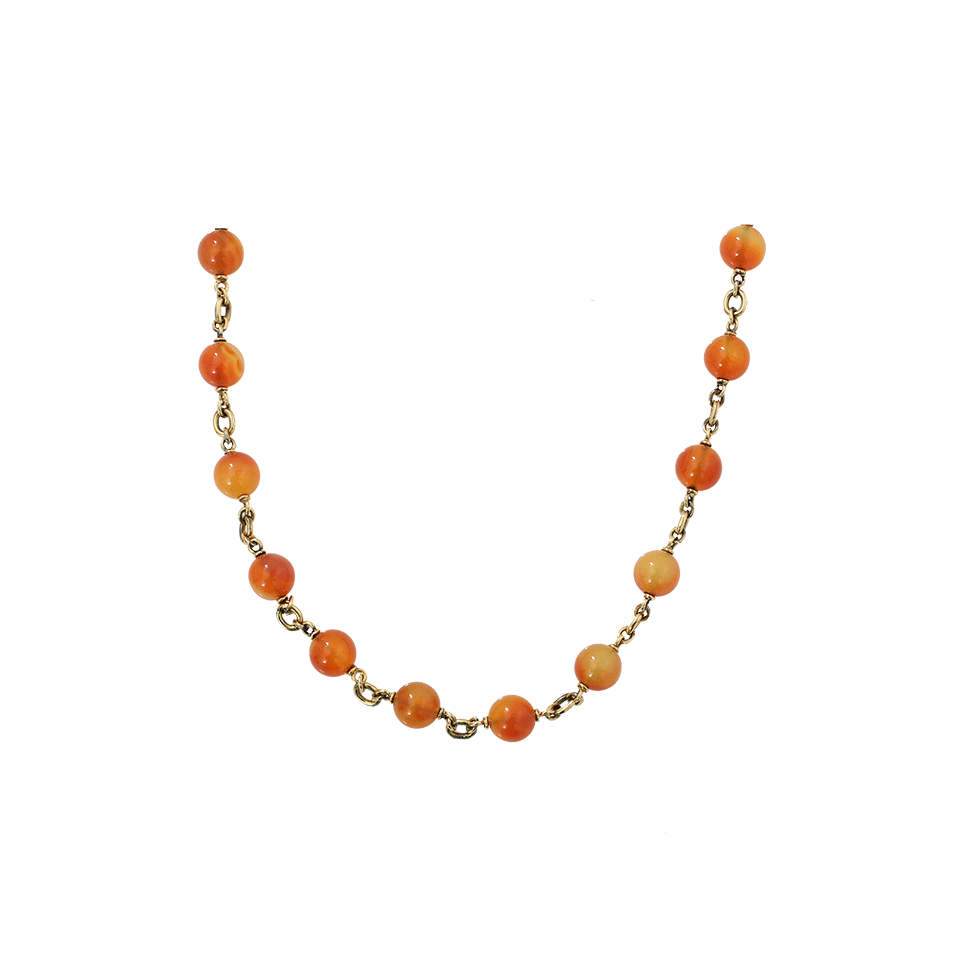SYLVA & CIE-Orange Chalcedony Bead Necklace-YELLOW GOLD