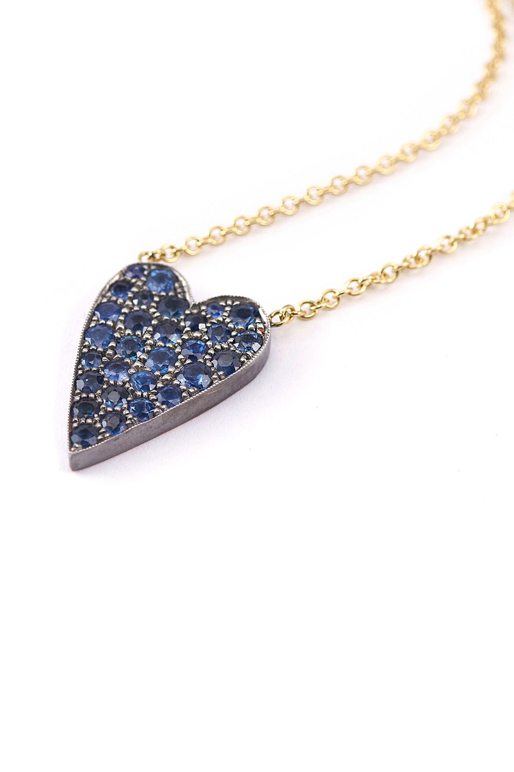 SYLVA & CIE-Ten Table Heart Necklace - Sapphire-YELLOW GOLD