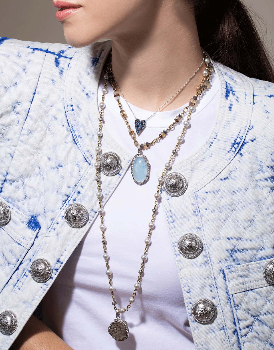 SYLVA & CIE-Aqua and Diamond Pendant-WHITE GOLD