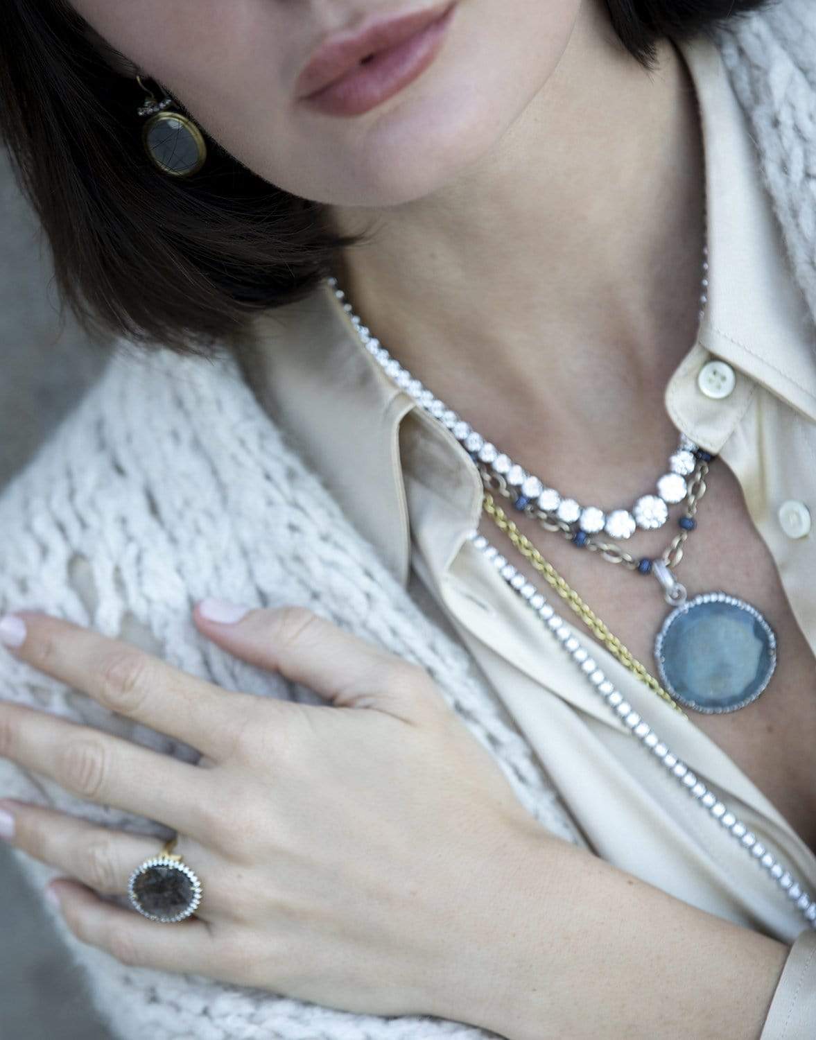 SYLVA & CIE-Aquamarine Slice and Diamond Pendant-WHITE GOLD