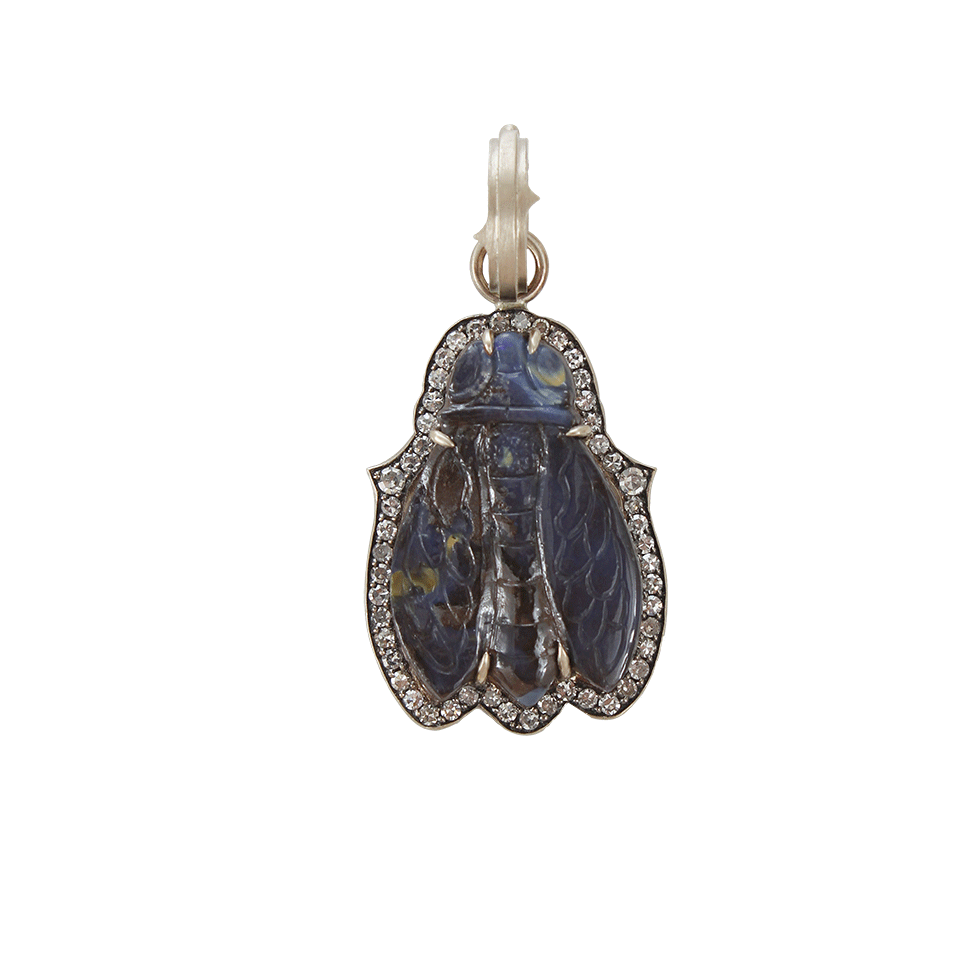 SYLVA & CIE-Carved Opal Cicada Pendant-WHITE GOLD