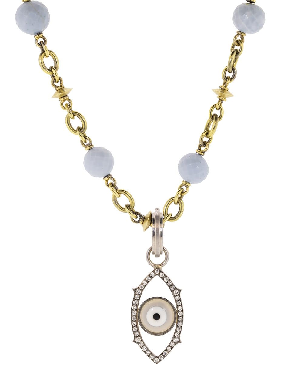 SYLVA & CIE-Diamond and Agate Grey Evil Eye Charm-WHITE GOLD